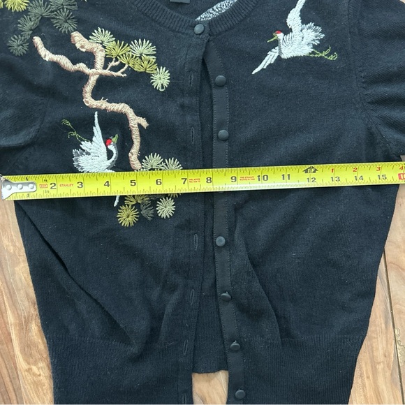 Lucky Brand Crane Embroidery Cottagecore Cardigan Lambswool Blend Soft Knit Sz S - Picture 7 of 12